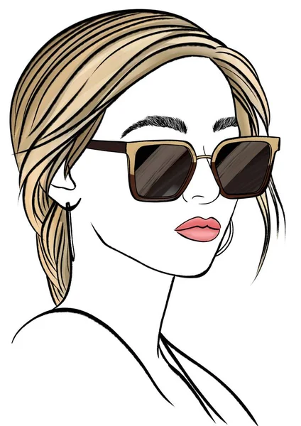 Menina Com Óculos Sol Mão Desenhada Ilustração Moda — Fotografia de Stock