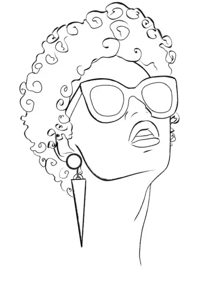 Menina Moda Com Cabelo Curto Sunglassesf Mão Desenhada Ilustração Moda — Fotografia de Stock