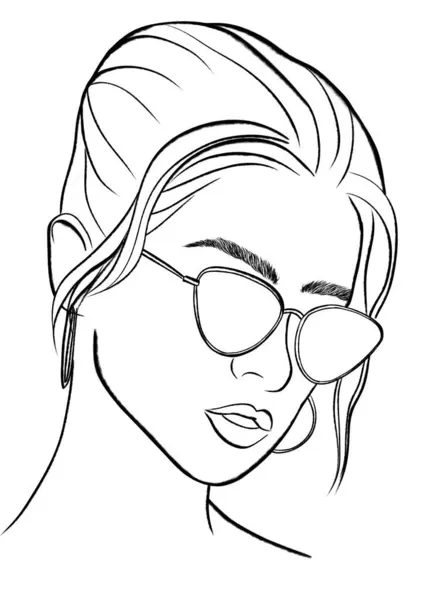 Beautiful Girl Sunglasses Outline Illustration Isolated — Stock Photo, Image