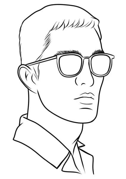 Uomo Con Occhiali Sole Ritratto Contorno Illustrazione — Foto Stock