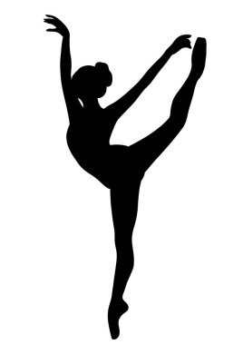 Beyaz arka planda izole edilmiş balerin silueti. Bale dansçısı silueti.