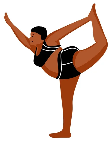 Artı boy siyah kadın yoga yapıyor. Düz poz veriyor.
