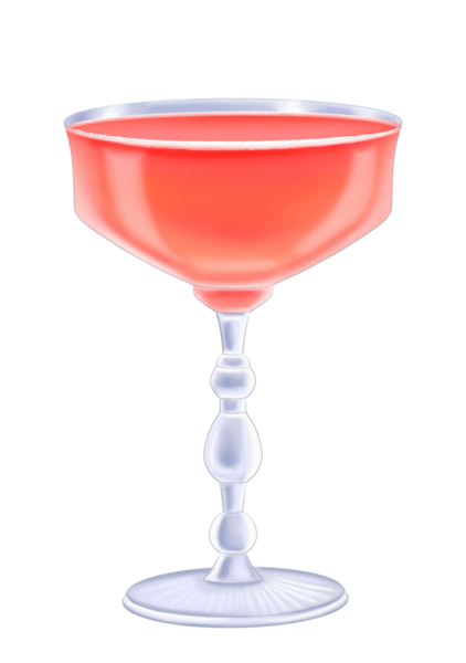 Bir bardak pembe şampanya, elle çizilmiş suluboya çizimi şeffaf arka planda izole edilmiş.