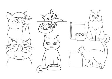 El çizimi kedi, kedi seti vektör çizimi çizimi