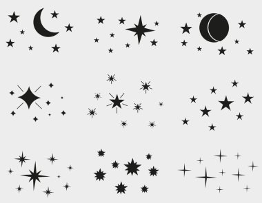 Beyaz arka planda gökyüzünde bir dizi yıldız. Sihirli uzay gökyüzü, soyut süs. EPS 10.