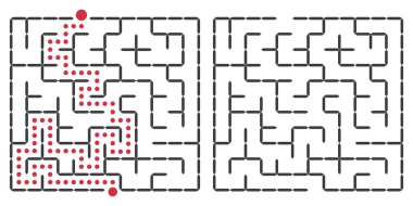 Labirent ya da bulmaca tasarımı. Çıkış için doğru yolu ve çözümü bul. Vektör çizimi. EPS 10.