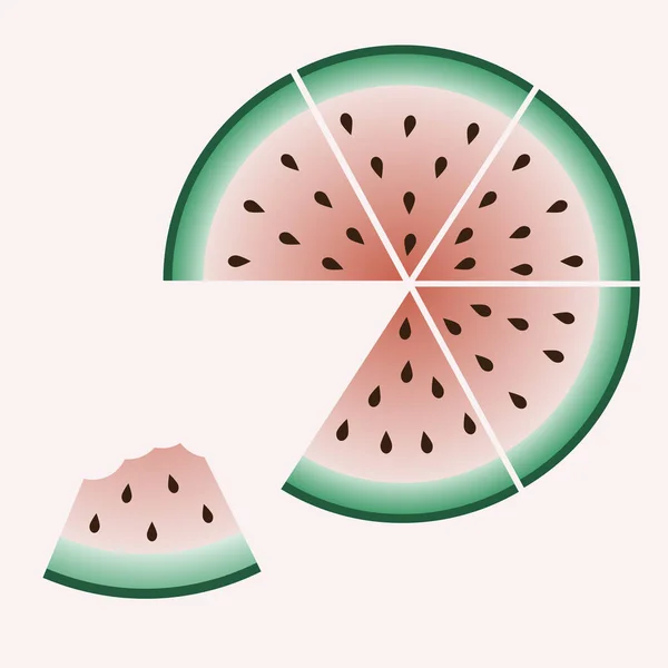Pièce Pastèque Rouge Avec Morsure Ensemble Vecteurs Fruits Melon Eau — Image vectorielle