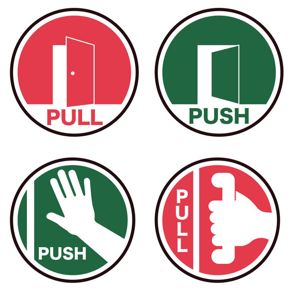Push and pull to open door plates. Background sticker. Vector illustration.