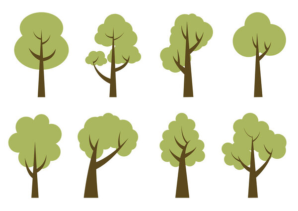 Green light trees. Collection of illustrations of trees. Wood for every taste. Abstraction of trees.