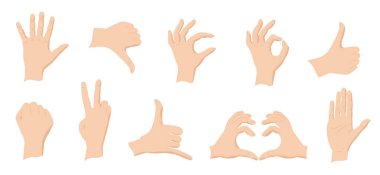 Eller çeşitli popüler işaretler gösterir. Vektör illüstrasyonu. 