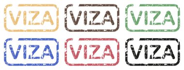 Vize damgası yerleştirildi. Pullar eski. Vektör illüstrasyonu.