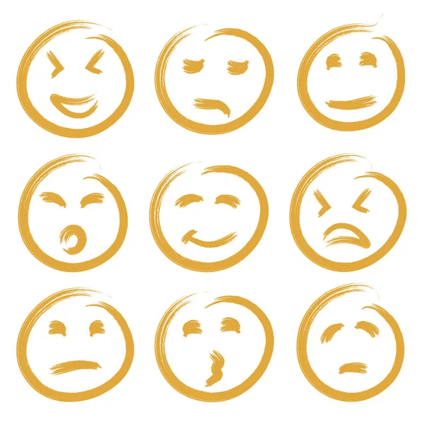 感情用事 一组9个明亮的橙色抽象纹理矢量情感 用矢量抽象线条艺术绘制的情感符号 Eps — 图库矢量图片