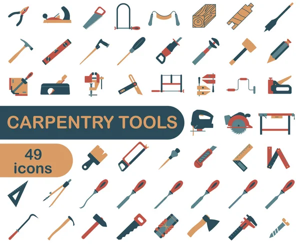 stock vector Collection of carpentry tools icons. Tool for carpentry workshop. Colored bright icons of carpentry tools. Vector illustration. EPS 10.