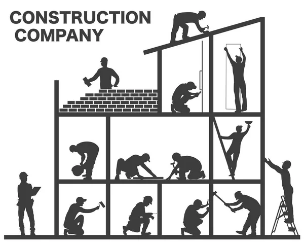 Construction Company Banner Building Campaigns Collection Builders Silhouettes Builders Eps — Stock Vector