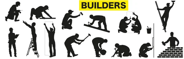 Collection Builders Silhouettes Isolated Silhouettes Builders Different Tools Builders Eps — Stock Vector