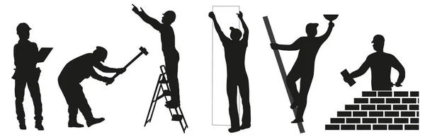 Bauarbeiter Silhouetten Von Arbeitern Und Bauarbeitern Mit Werkzeugen Arbeitsplatz Eps — Stockvektor