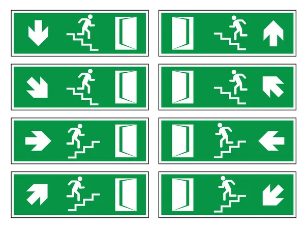 Notausgangstür Schild Mit Einer Menschlichen Figur Auf Der Treppe Vektorillustration — Stockvektor