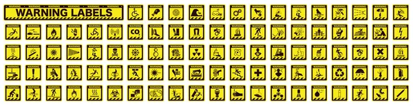 Сборник Предупреждающих Знаков Безопасности Набор Знаков Безопасности Предосторожности Квадратные Желтые — стоковый вектор