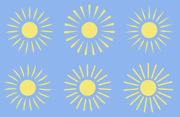 Sol Icono Vector Conjunto Símbolos Forma Plana Dibujos Animados Sol — Vector de stock