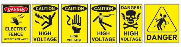 Знак Высокого Напряжения Прямоугольные Желтые Электрические Знаки Опасности Векторная Иллюстрация — стоковый вектор