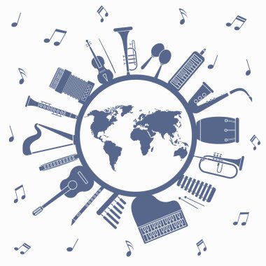 İllüstrasyon Dünya Müzik Günü. Müzik gününün arkaplanı. Dünya Müzik Günü için İllüstrasyon. Müzik günü vektör grafiği. EPS 10.