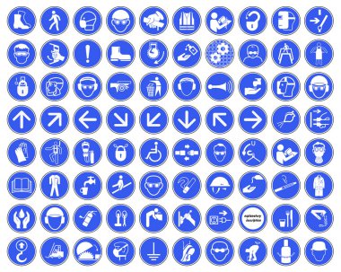 Üretimde zorunlu işaretler. Endüstriyel amaçlar. Vektör grafikleri. 