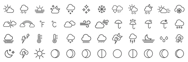 Прогноз Погоды Погода Набор Погодных Икон Линейном Стиле Векторная Иллюстрация — стоковый вектор