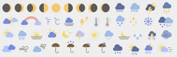 一组色彩明亮的天气图标 天气预报 矢量说明 — 图库矢量图片