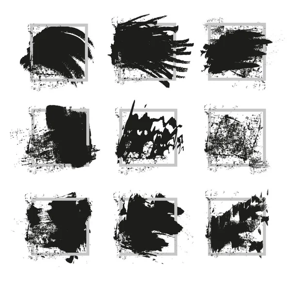 Appliquer Encre Sur Cadre Carré Aide Pinceau Coups Pinceau Noir — Image vectorielle