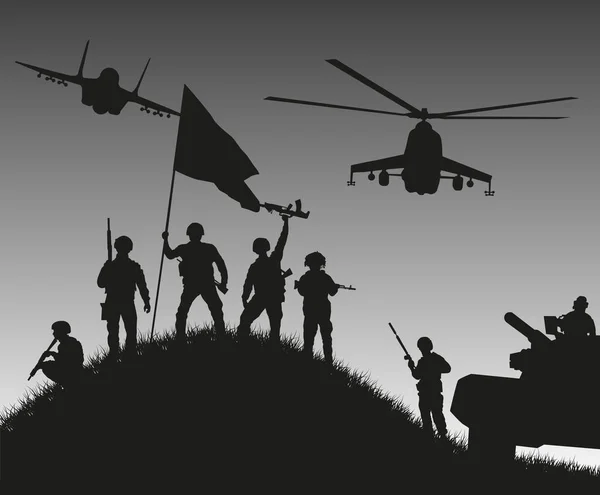 Silhouettes Soldiers Who Won Battle Importance Victory Vector Graphics — Stock Vector