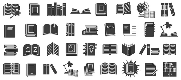 图书馆里的一套文献 黑暗的书籍和教科书的完整图标 图书馆 矢量图解 Eps — 图库矢量图片
