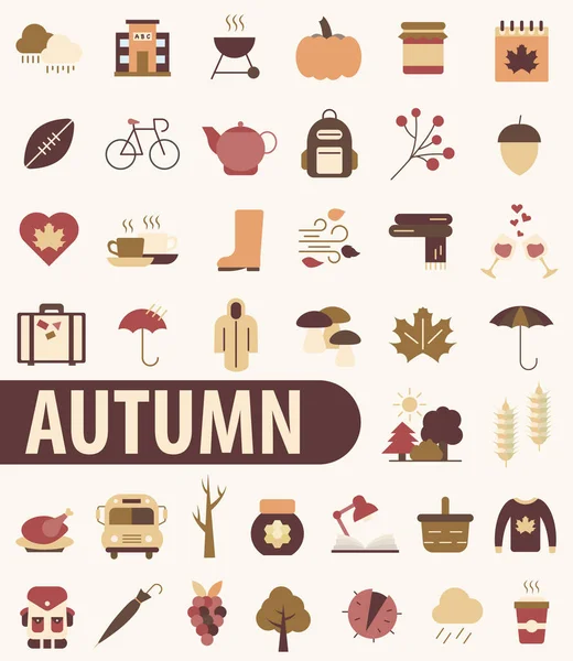 Осенние Яркие Иконы Набор Осенних Цветных Икон Осеннее Время Набор — стоковый вектор