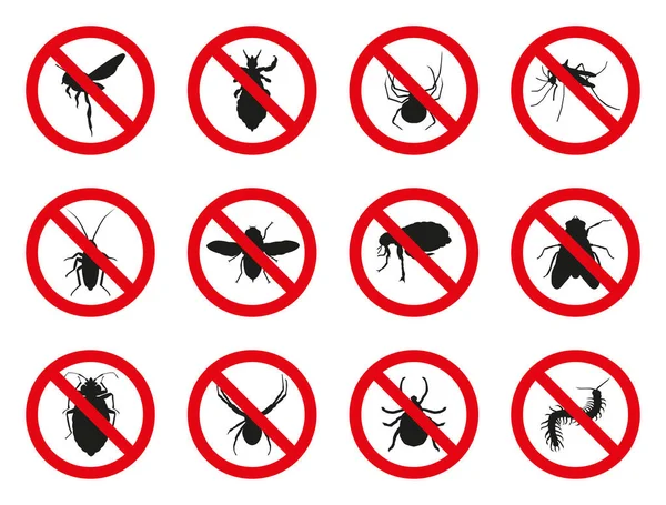 stock vector Set of isolated prohibited insects. Insects that bring discomfort to people.  