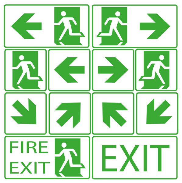 Экстренный выход знак эвакуации. Векторная иллюстрация.