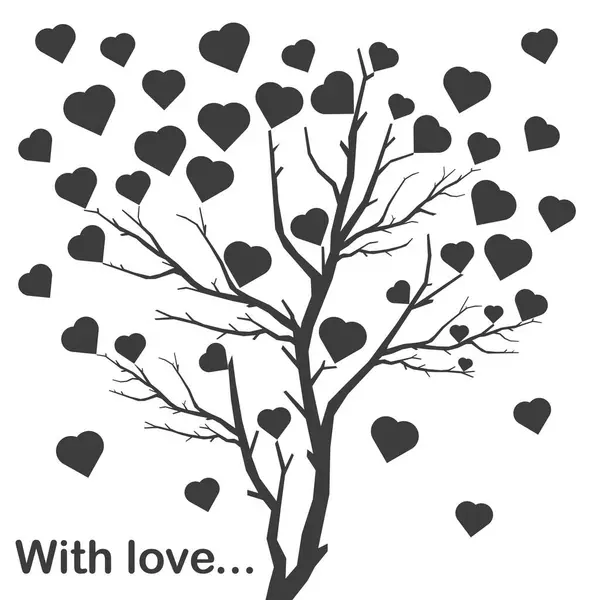 Pohon Cinta Pohon Dengan Daun Dalam Bentuk Hati Dinding Desain - Stok Vektor