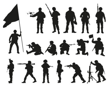 Asker siluetleri. Düşmanlar. Vektör grafikleri.