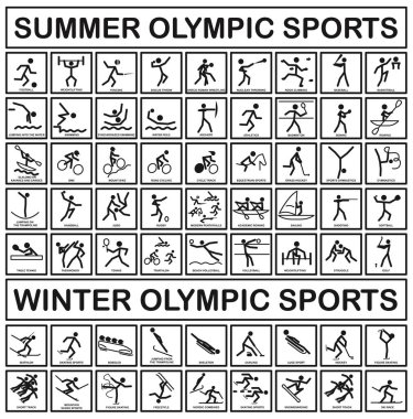 Olimpiyat sporu. Bir takım spor ikonları. Olimpiyat sporlarının her türlüsü. EPS 10.