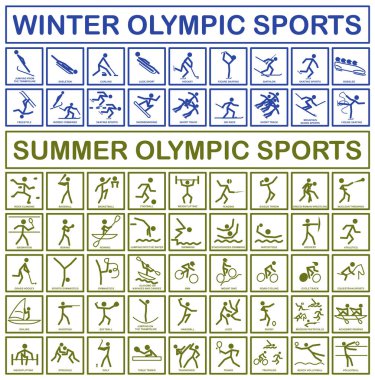 Olimpiyat sporu. Bir takım spor ikonları. Olimpiyat sporlarının her türlüsü. EPS 10.