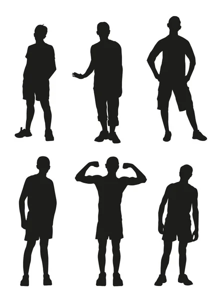Set Silhouettes Young People Easy Editable Vector Illustration — Stock Vector