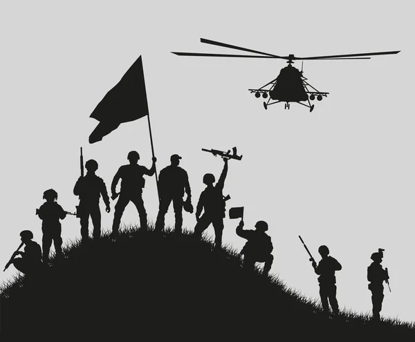 Des Silhouettes Soldats Qui Ont Gagné Bataille Importance Victoire Graphiques — Image vectorielle