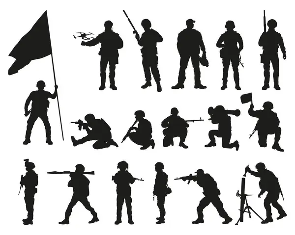 Silhouettes Soldiers Hostilities Vector Graphics — Stock Vector