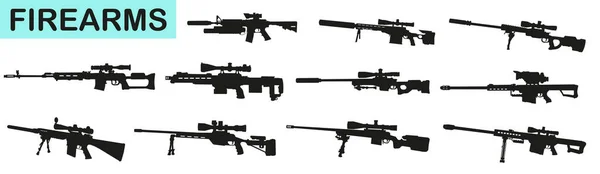 Sniper Rifle Vector Silueta Ilustración Aislada Sobre Fondo Blanco Armas — Vector de stock