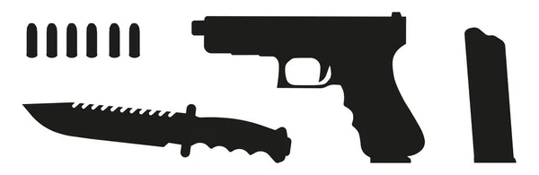Armas Para Defensa Propia Cuchillo Pistola Pequeño Calibre Con Cartuchos — Vector de stock