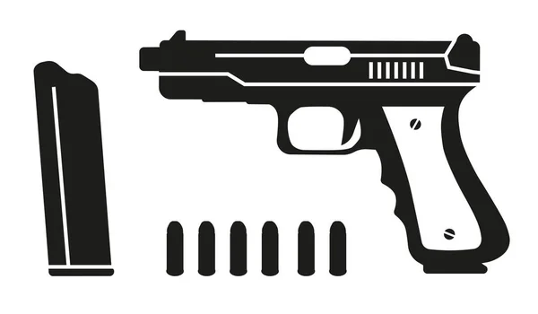 Silhueta Uma Pistola Pequeno Calibre Com Cartuchos Armas Para Legítima — Vetor de Stock