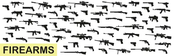 Gran Conjunto Armas Modernas Solo Pequeñas Vector Una Variedad Armas — Vector de stock