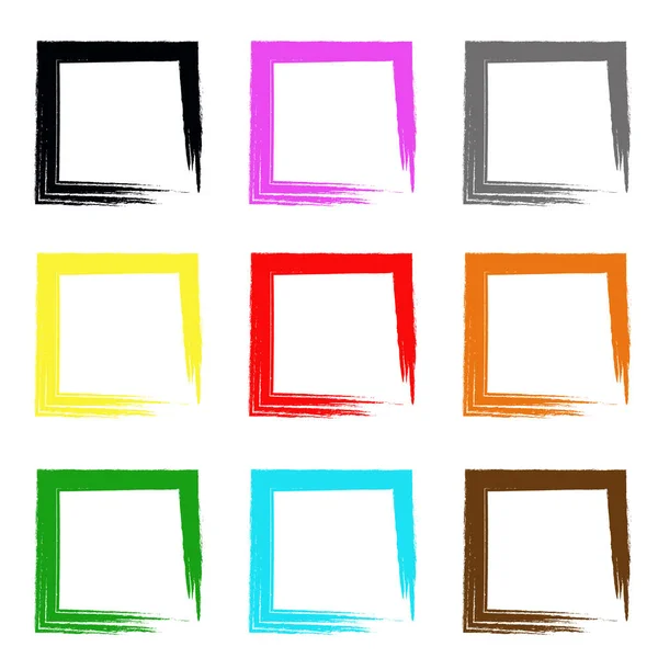 Set Quadratischer Farbvektorpinsel Quadratische Rahmen Farbige Pinselrahmen Eps — Stockvektor