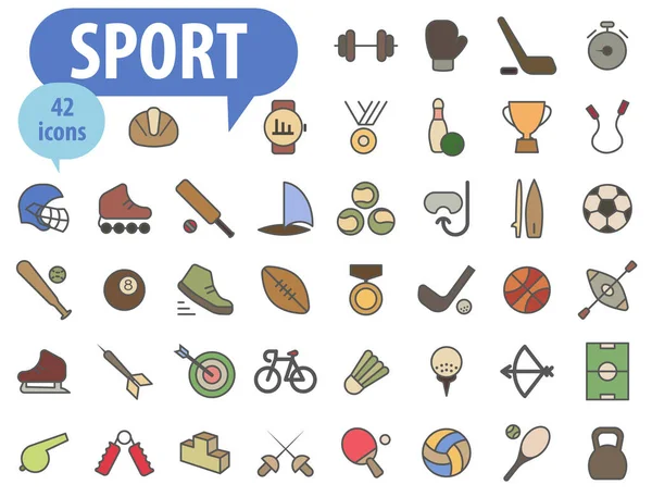 Ensemble Icônes Sportives Illustration Vectorielle Couleur Sport Avec Trait Isolé — Image vectorielle