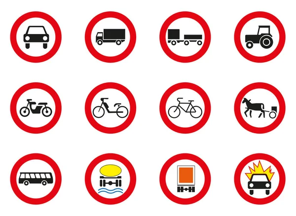 Road Sign Sign Prohibiting Passage Various Types Transport Prohibition Road — Stock Vector