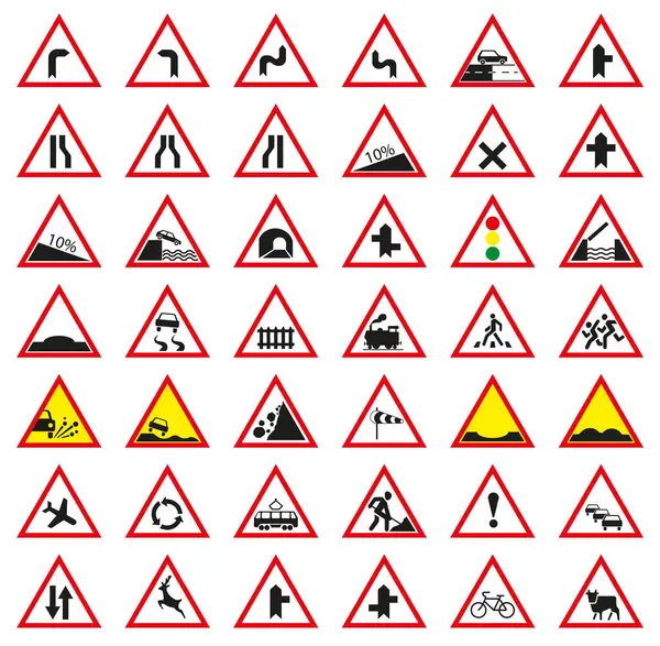 Verkehrszeichen Ein Schild Das Vor Verschiedenen Situationen Auf Der Straße — Stockvektor