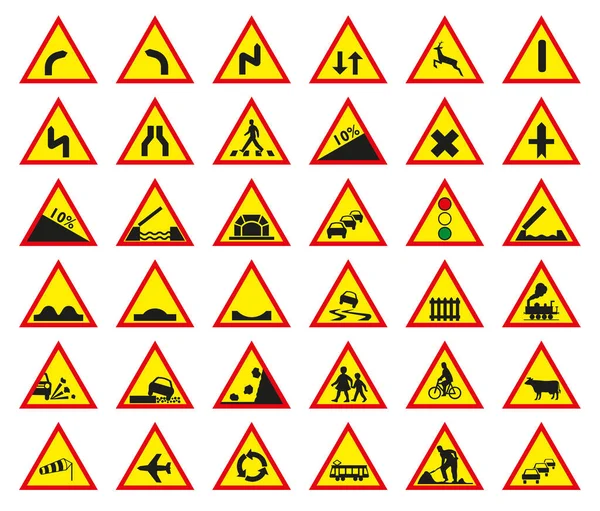 Дорожный Знак Знак Предупреждения Различных Ситуациях Дороге Дорожный Знак Eps — стоковый вектор
